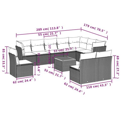 Sofasæt til haven 11 dele med hynder polyrattan beige