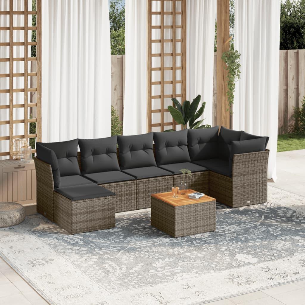 Sofasæt til haven - 8 dele med hynder i polyrattan, grå
