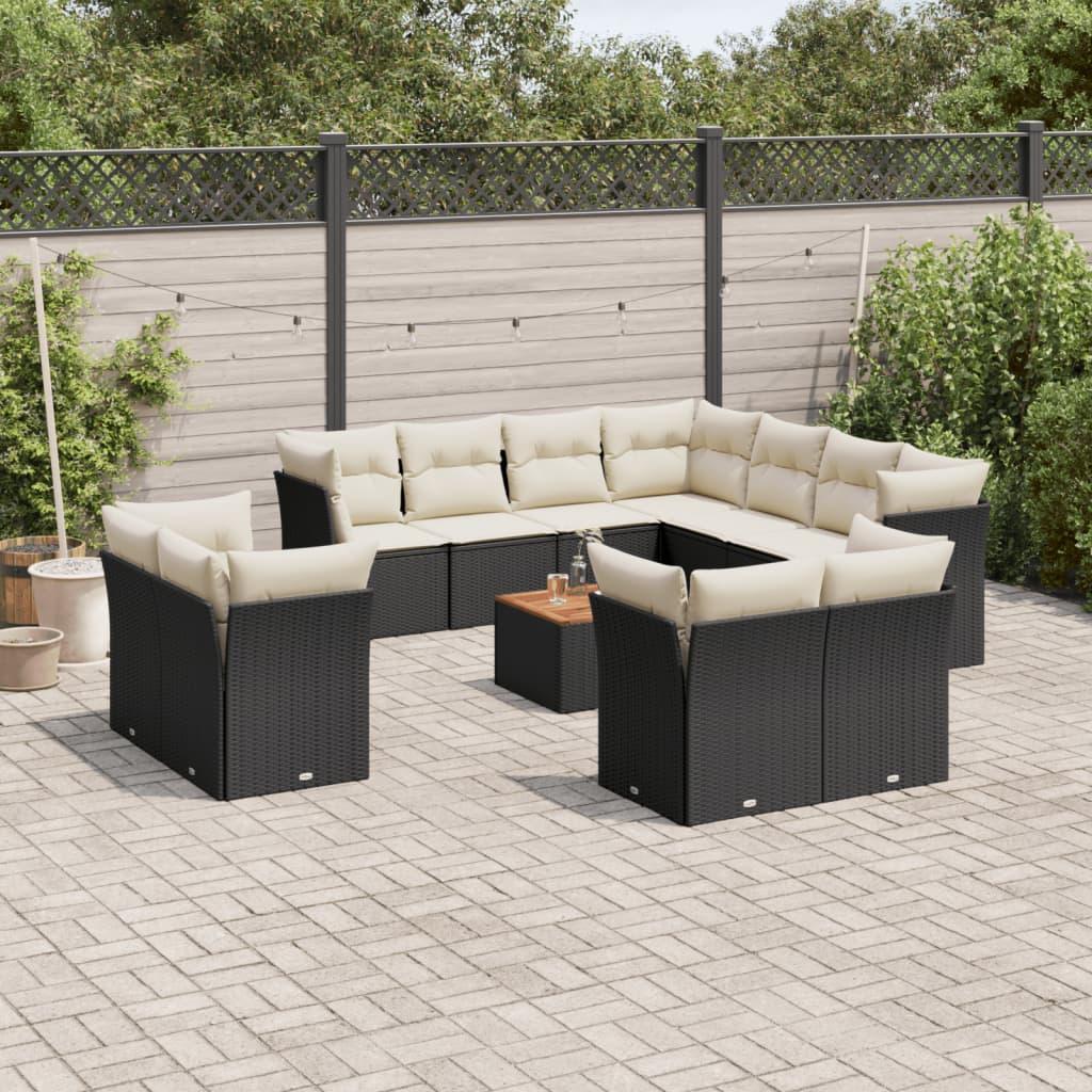 Sofasæt til haven 12 dele med hynder i polyrattan sort