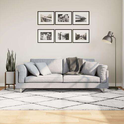 Shaggy gulvtæppe PAMPLONA 160x230 cm høj luv creme og sort