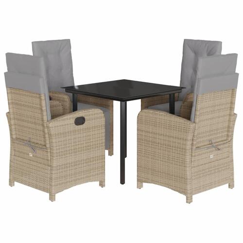 Spisebordssæt til haven 5 dele med hynder polyrattan beige