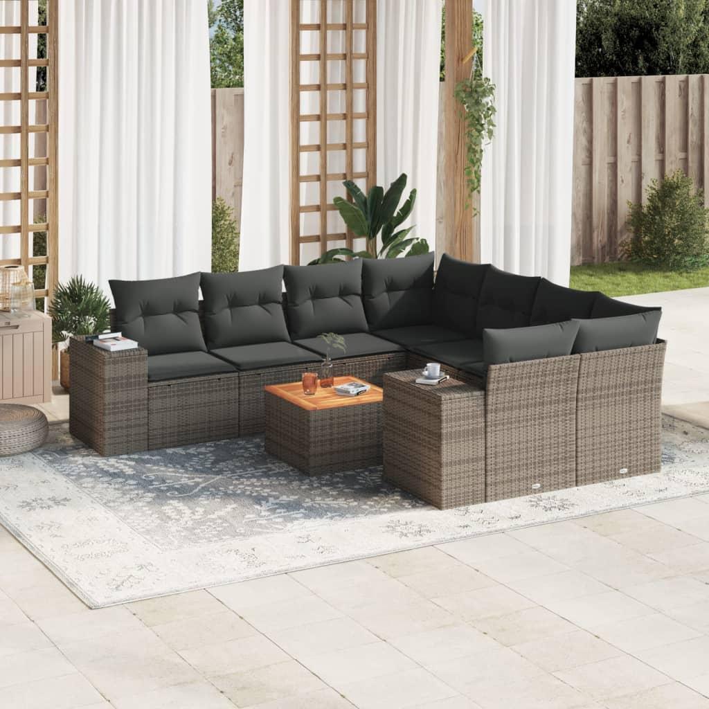 Sofasæt til haven 9 dele med hynder polyrattan grå billede