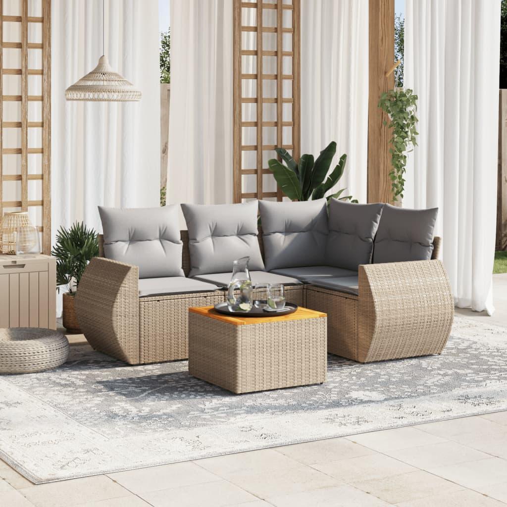 Sofasæt til haven 5 dele med hynder polyrattan beige