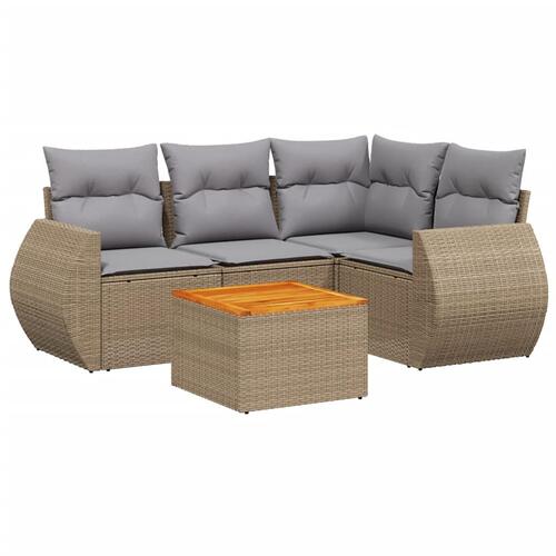 Sofasæt til haven 5 dele med hynder polyrattan beige