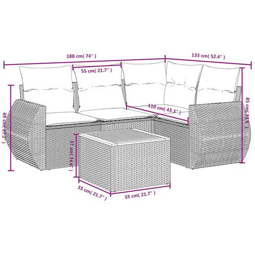 Sofasæt til haven 5 dele med hynder polyrattan beige
