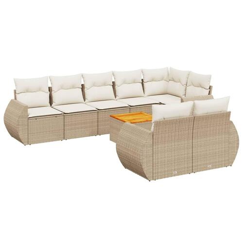Sofasæt til haven 9 dele med hynder polyrattan beige