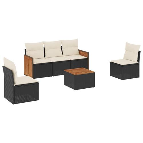 Sofasæt til haven 6 dele med hynder polyrattan sort