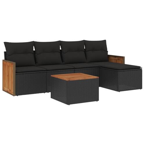 Sofasæt til haven 6 dele med hynder polyrattan sort