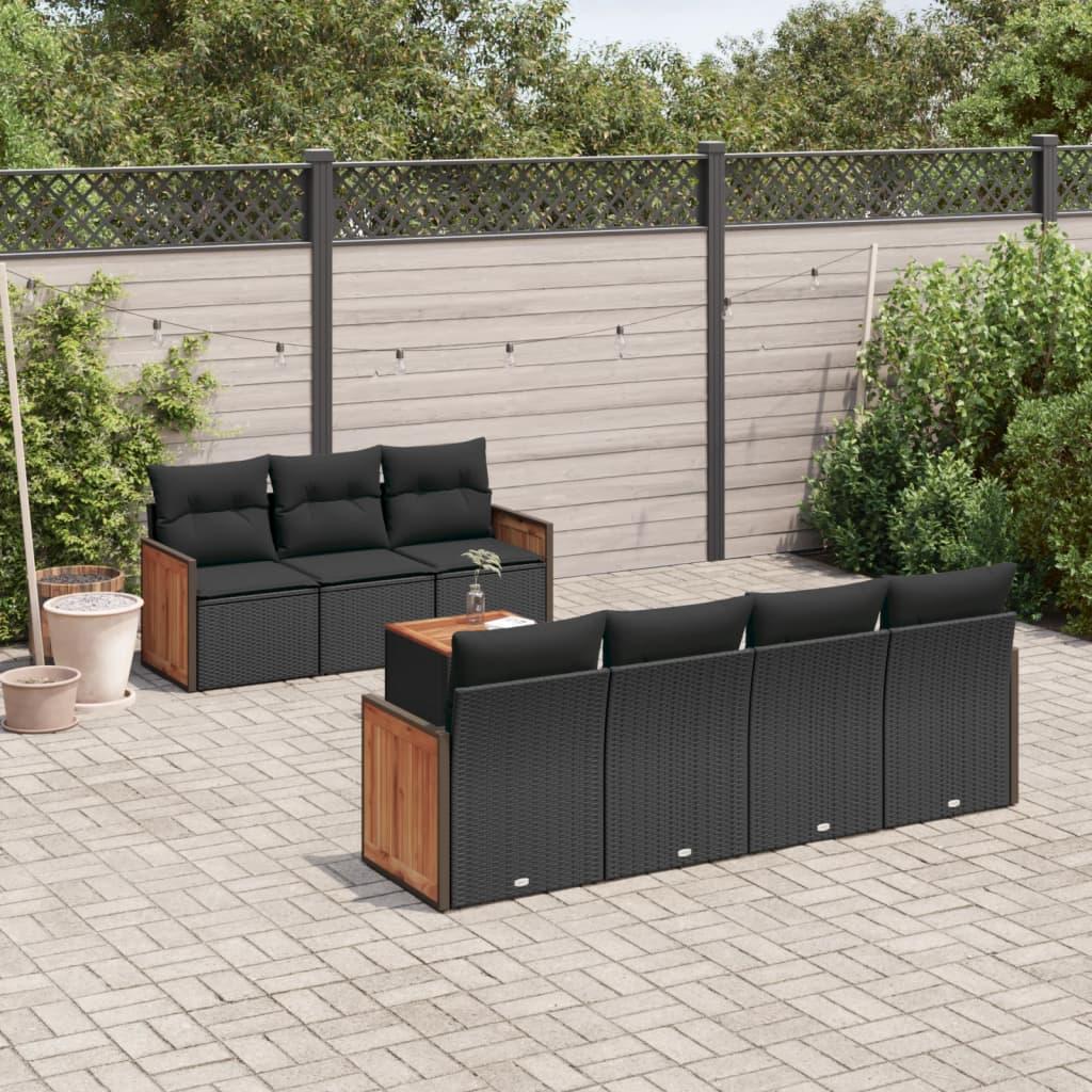 Sofasæt til haven 8 dele med hynder polyrattan sort