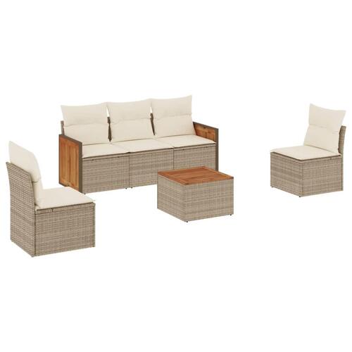 Sofasæt til haven 6 dele med hynder polyrattan beige