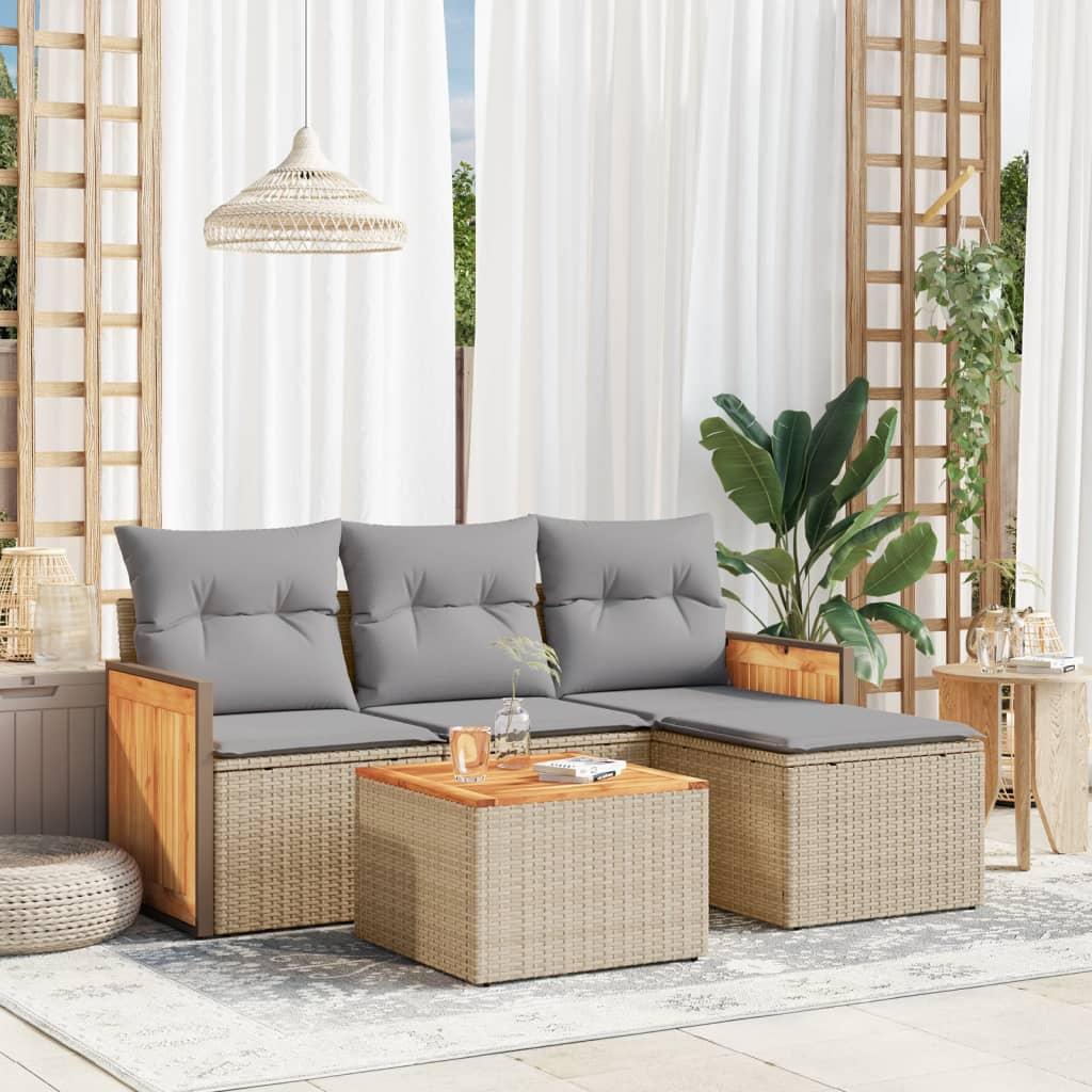 Sofasæt til haven 5 dele med hynder polyrattan beige