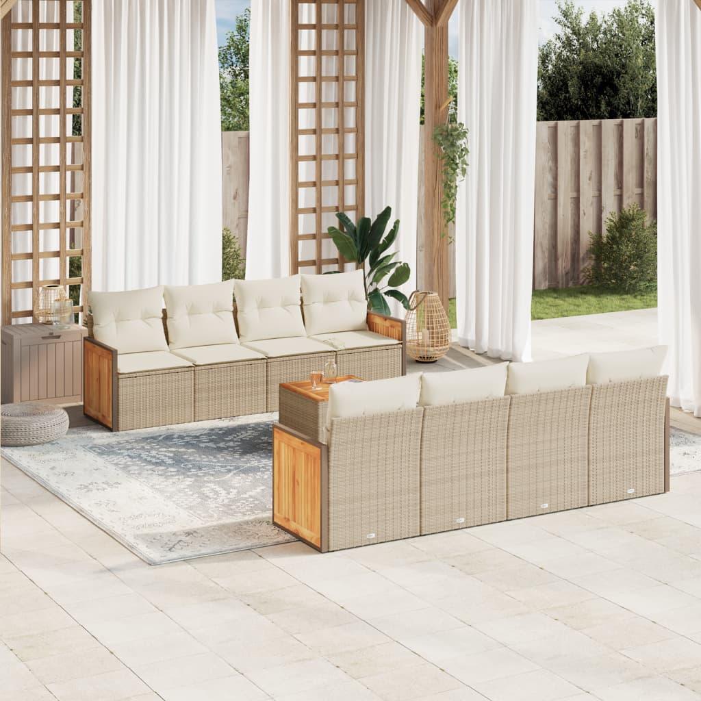 Sofasæt til haven 9 dele med hynder polyrattan beige