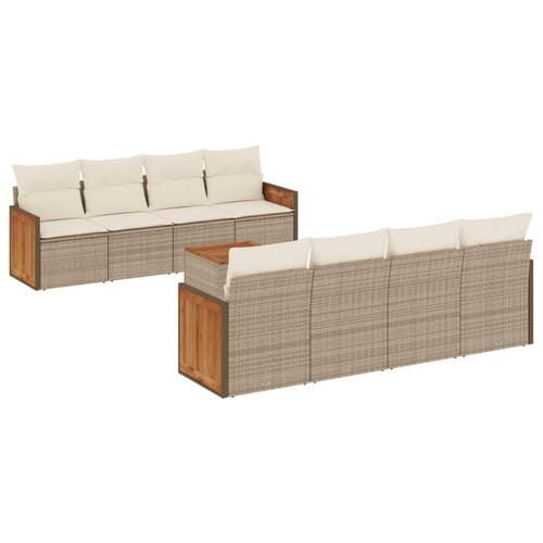 Sofasæt til haven 9 dele med hynder polyrattan beige