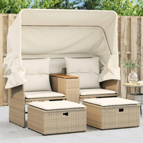 2-personers havesofa med baldakin og skamler - beige