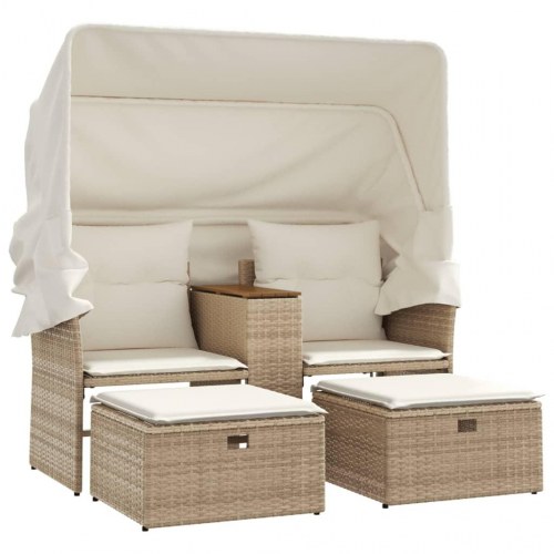 2-personers havesofa med baldakin og skamler - beige