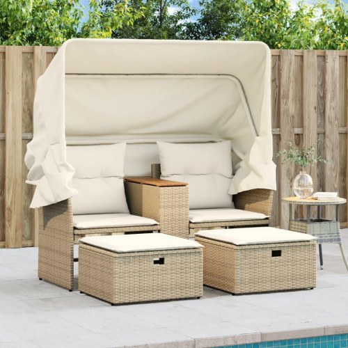 2-personers havesofa med baldakin og skamler - beige