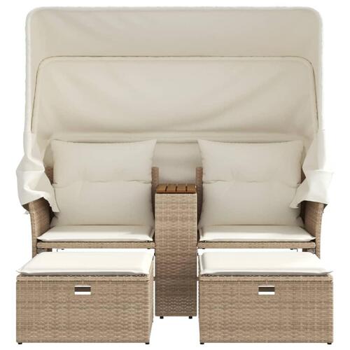 2-personers havesofa med baldakin og skamler polyrattan beige