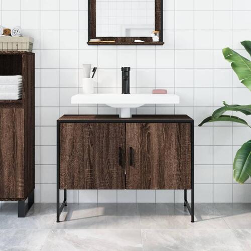 Underskab til håndvask 80x33x60 cm konstrueret træ brunt egetræ