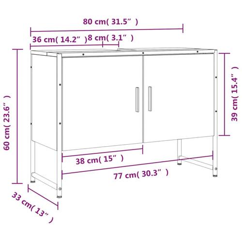 Underskab til håndvask 80x33x60 cm konstrueret træ brunt egetræ