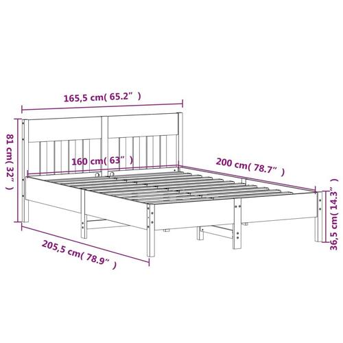 Sengeramme uden madras 160x200 cm massivt fyrretræ gyldenbrun