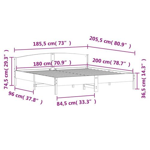 Sengeramme uden madras 180x200 cm massivt fyrretræ gyldenbrun