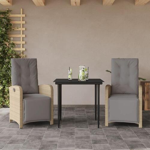 Bistrosæt til haven 3 dele med hynder polyrattan beige