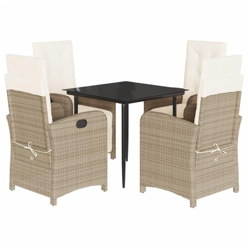 Spisebordssæt til haven 5 dele med hynder polyrattan beige