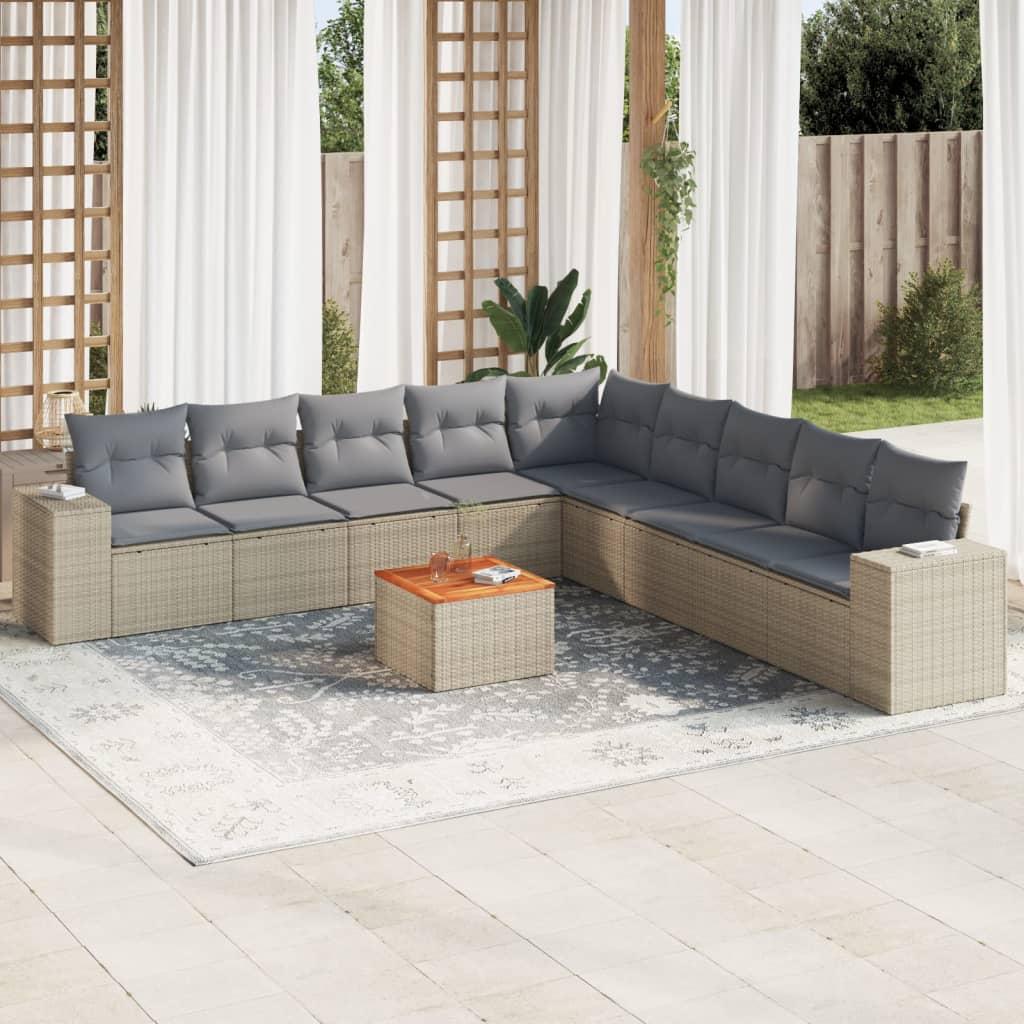 Sofasæt til haven 10 dele med hynder polyrattan beige