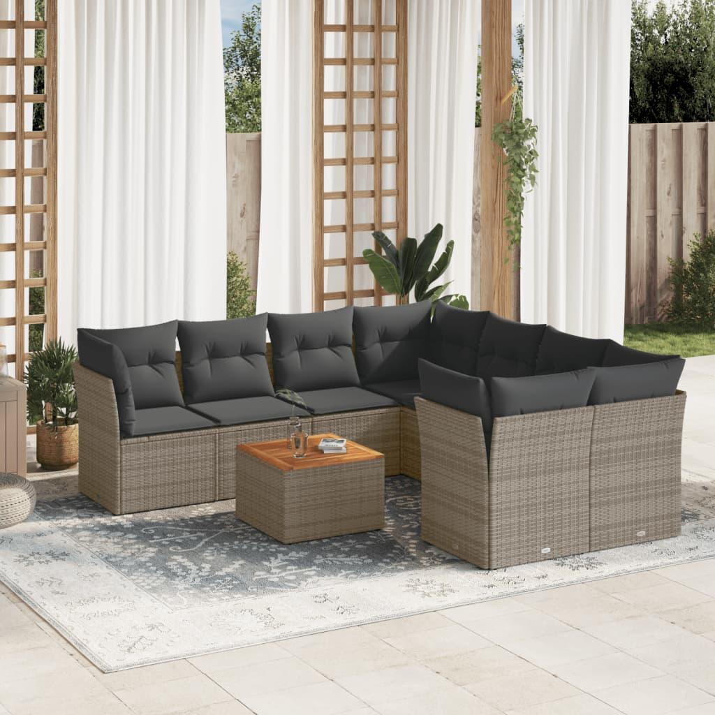 Sofasæt til haven 9 dele med hynder polyrattan grå billede
