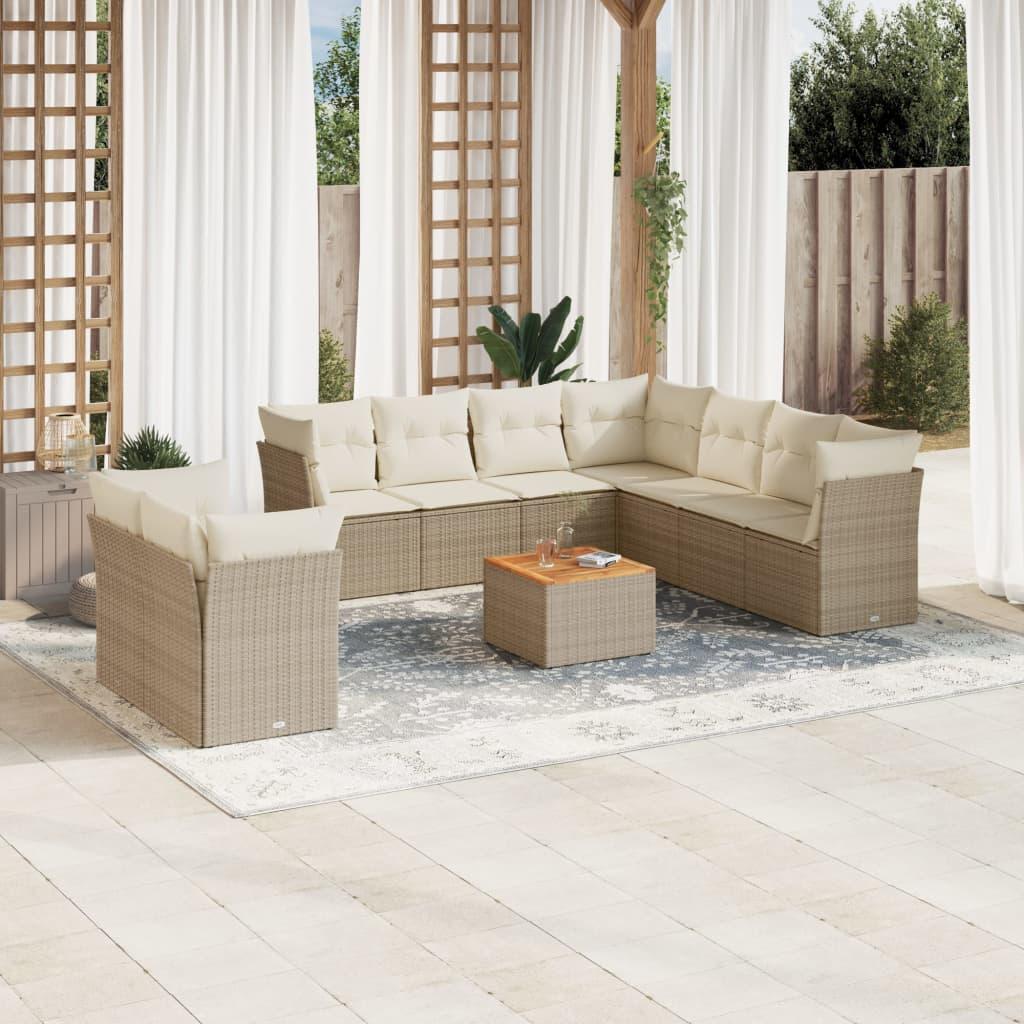 Sofasæt til haven 11 dele med hynder polyrattan beige