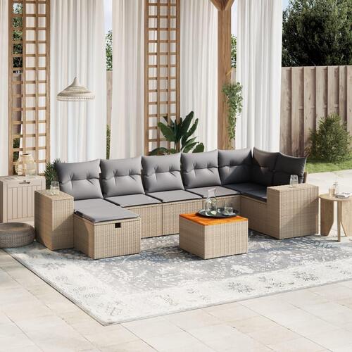 Havesofasæt 8 dele med hynder polyrattan beige