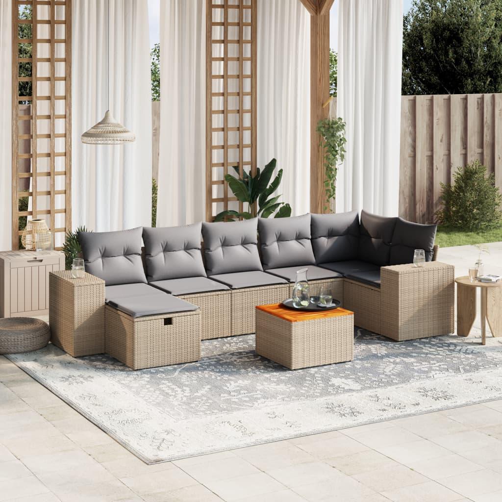Havesofasæt 8 dele med hynder polyrattan beige