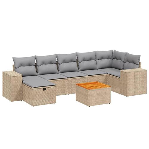 Havesofasæt 8 dele med hynder polyrattan beige