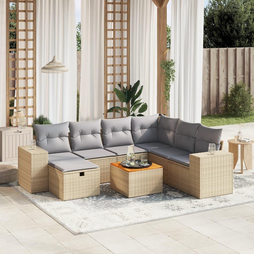 Havesofasæt 8 dele med hynder polyrattan beige