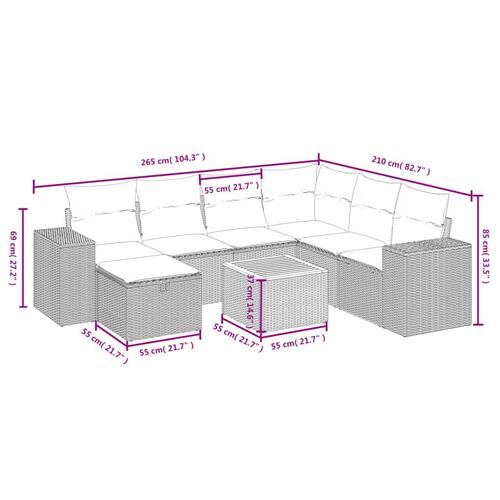 Havesofasæt 8 dele med hynder polyrattan beige