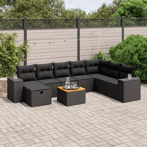 Sofasæt til haven 9 dele med hynder polyrattan sort
