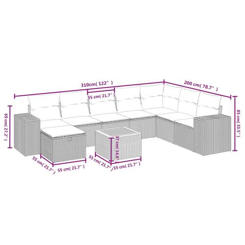 Sofasæt til haven 9 dele med hynder polyrattan sort