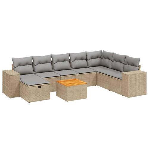 Spisebordssæt til haven 9 dele med hynder polyrattan beige