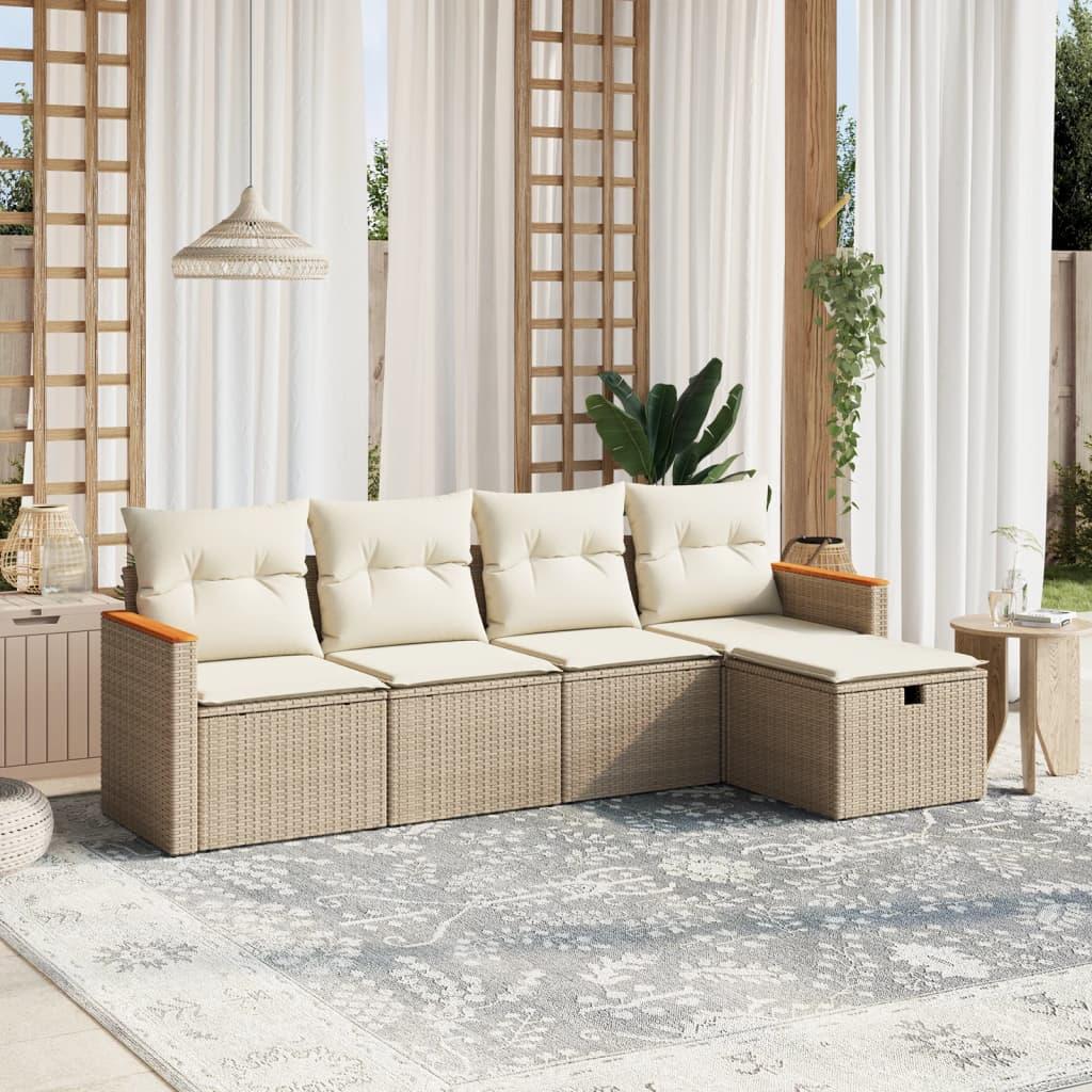 Sofasæt til haven 5 dele med hynder polyrattan beige