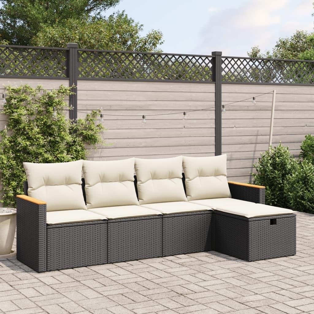 Sofasæt til haven 5 dele med hynder polyrattan sort