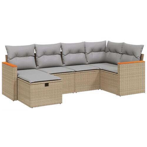 Havesofasæt 6 dele med hynder polyrattan beige