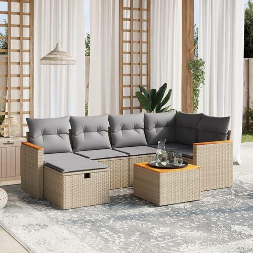 Havesofasæt 7 dele med hynder polyrattan beige