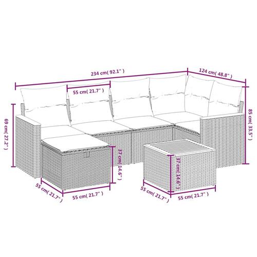 Havesofasæt 7 dele med hynder polyrattan beige