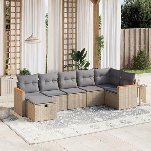 Havesofasæt 7 dele med hynder polyrattan beige