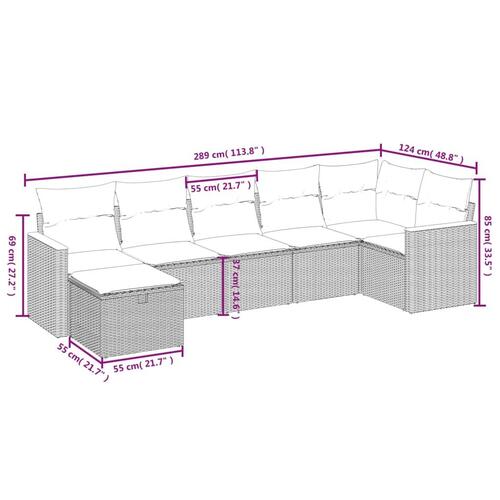 Havesofasæt 7 dele med hynder polyrattan beige