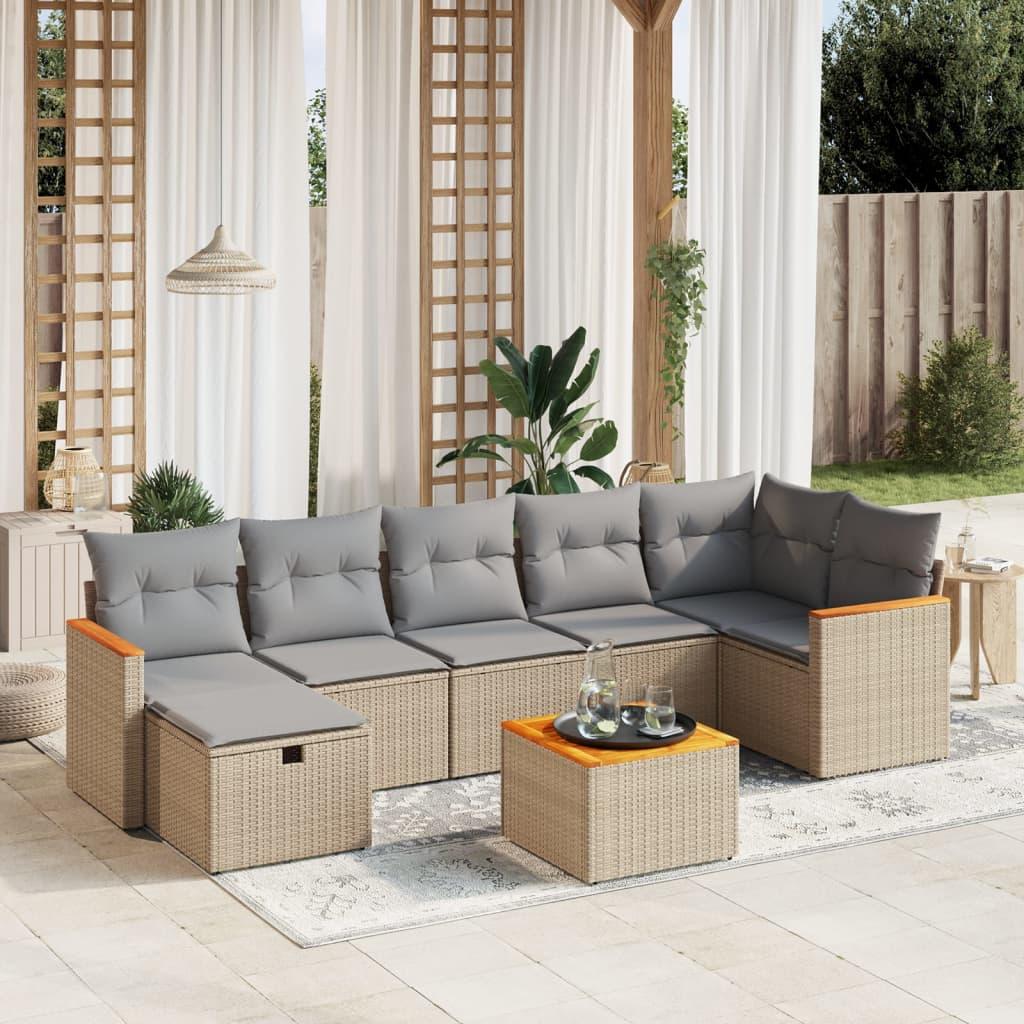 Havesofasæt 8 dele med hynder polyrattan beige