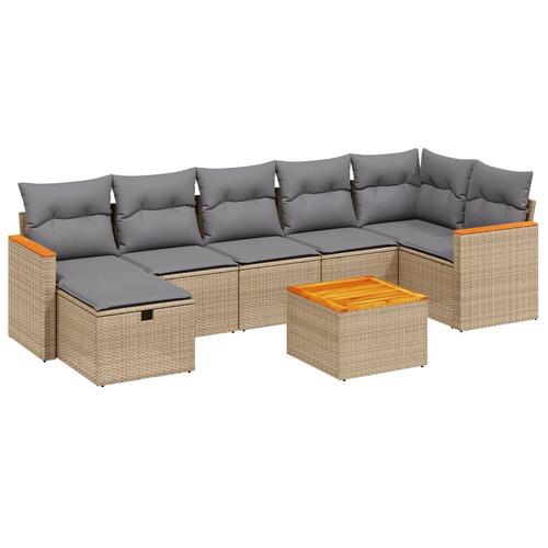 Havesofasæt 8 dele med hynder polyrattan beige