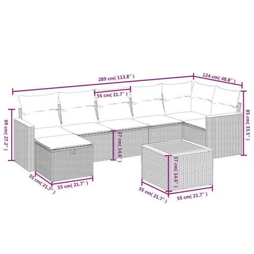 Havesofasæt 8 dele med hynder polyrattan beige