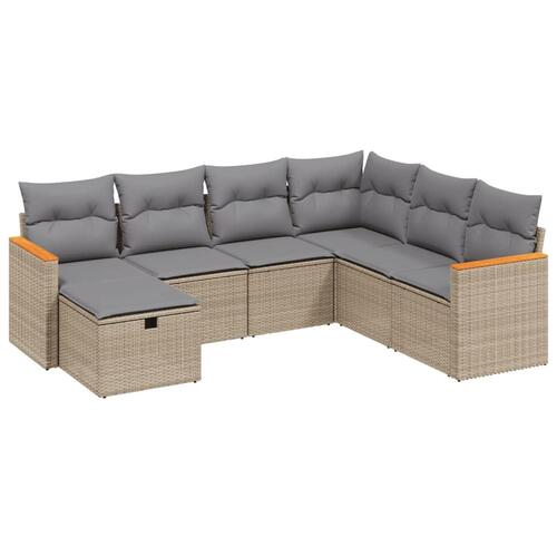 Havesofasæt 7 dele med hynder polyrattan beige