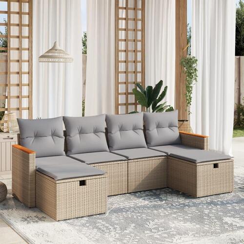 Havesofasæt 6 dele med hynder polyrattan beige